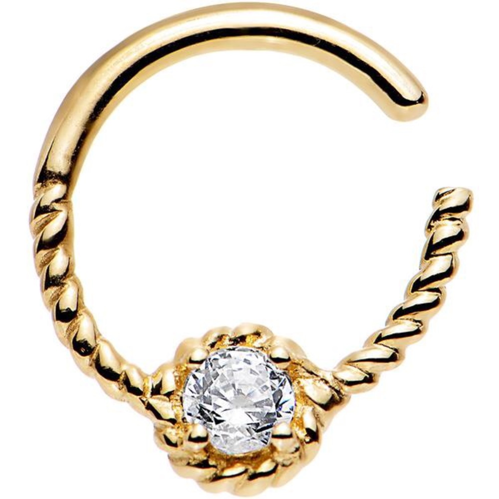14k Yellow Gold Septum Ring Cubic Zirconia Braided